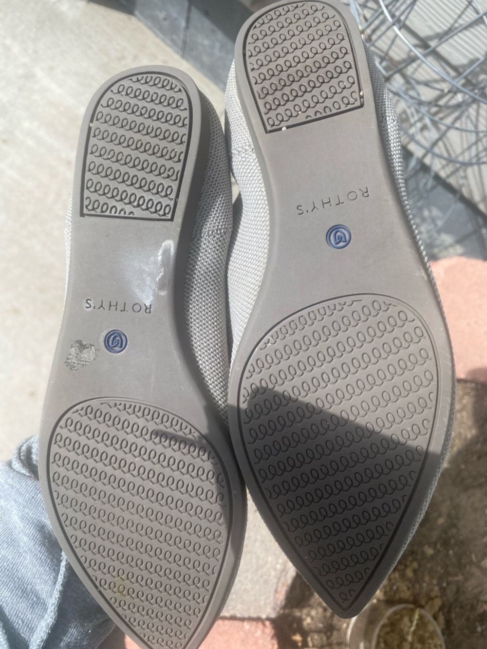 Rothy's Pointed Ballet Flat - Light Gray with Blue Trim - Picture 5 of 6